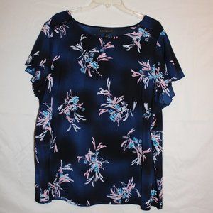 NWT, Women's Blouse, Dark Blue with flowers